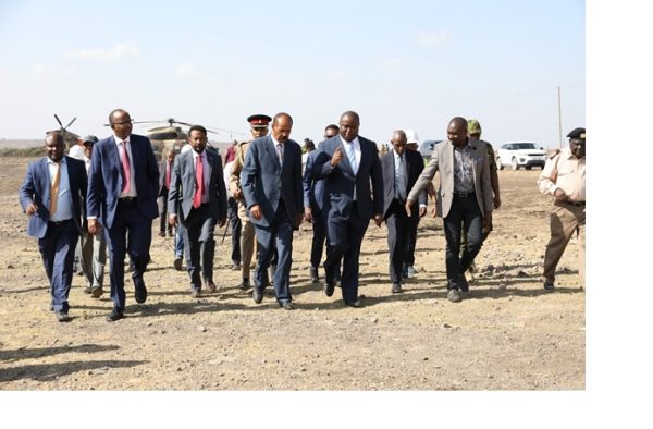 Team led by CS Aden Duale, H.E. Isaias Afwerki and PS Energy  Alex Wachira arriving at the Kipeto Wind Farm / February ,2023